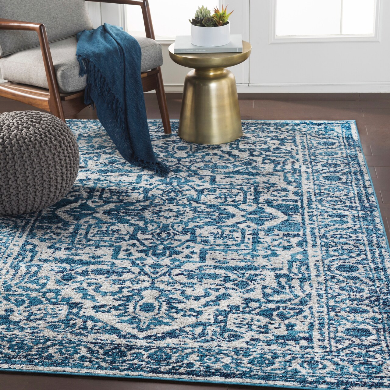 Tiwari Home 6'7" x 9' Rustic Sky Blue Persian Rectangular Machine Woven Area Rug